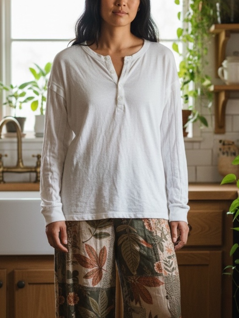 🌟FP Movement by Free People🌟 White Button V-neck Long Sleeve Top
